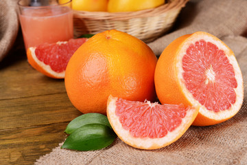 Ripe grapefruit on table close-up