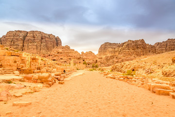 Fototapeta na wymiar Colonnaded street in Petra, Wadi Musa, Jordan.