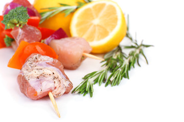 Raw pork kebab isolated on white