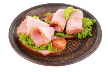 Delicious sandwiches with lettuce and ham