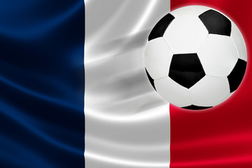Naklejka premium Soccer Ball Leaps Out of France's Flag
