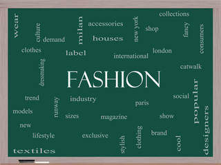Fashion Word Cloud Concept on a Blackboard