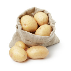 fresh young potato in sack bag