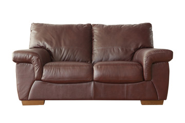 Light leather brown sofa (couch) isolated on white