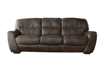 Brown leather sofa (couch) isolated on white