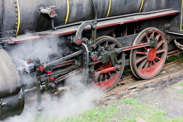 Naklejka premium detail of steam locomotive (126.014), Resavica, Serbia