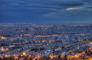 Fototapeta na wymiar Aerial View of Illuminated Tehran Skyline at Night