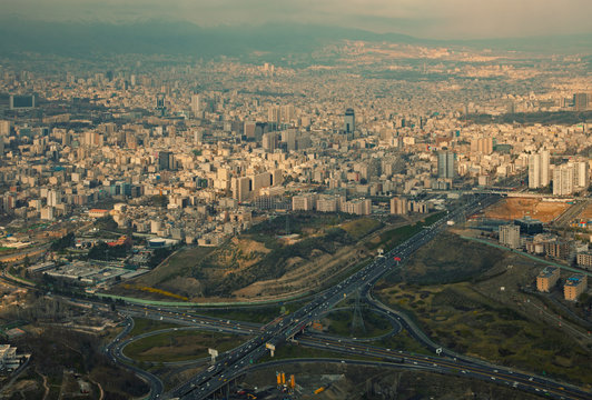 Aerial View of Tehran Capital of Iran Before Sunset