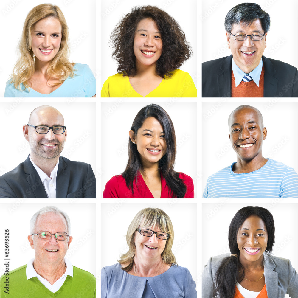Poster portrait of multiethnic colorful diverse people - Posters