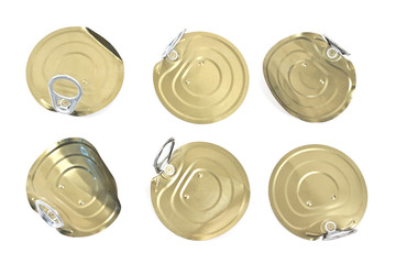 Tin can lids with opener isolated on white