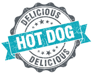 Fototapeta premium Hot dog turquoise grunge retro vintage isolated seal