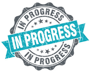 In progress turquoise grunge retro vintage isolated seal