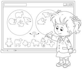 Schoolgirl at the interactive whiteboard