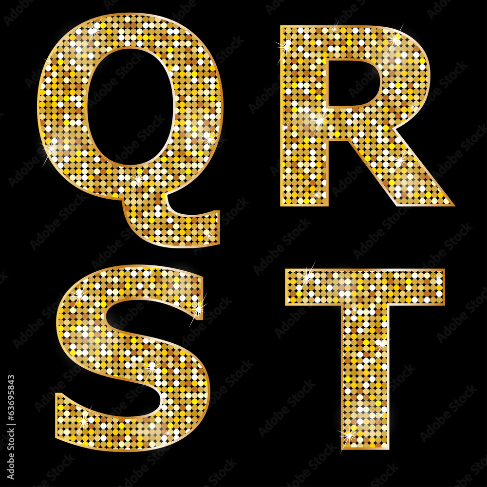 Wall mural golden metallic shiny letters q, r, s, t