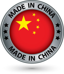Made in China silver label with flag, vector illustration