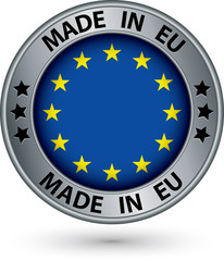 Made in European Union silver label with flag, vector illustrati