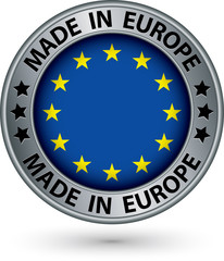 Made in European Union silver label with flag, vector illustrati