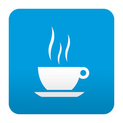 Etiqueta tipo app azul simbolo taza de cafe