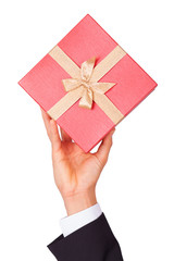 Gift box in hand businessman