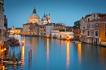 Grand Canal and Basilica at dusk, Venice, Italy.