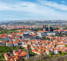 Fototapeta premium Aerial view of Hradchany: the Saint Vitus (St. Vitt's) Cathedral