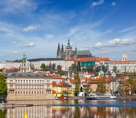 Fototapeta premium View of Charles bridge over Vltava river and Gradchany (Prague C
