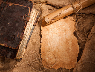antique book and old papers - obrazy, fototapety, plakaty