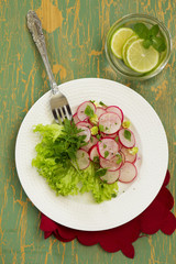 Summer salad of radishes with mint.