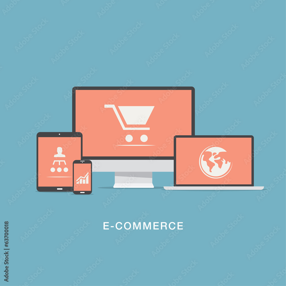 Poster flat e-commerce vector icons set concept
