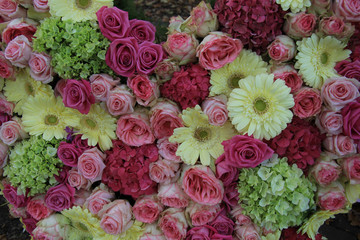 Yellow and pink bridal flowers