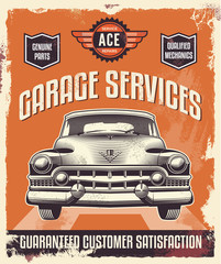 Retro vintage sign - Advertising poster - Classic car - garage - obrazy, fototapety, plakaty