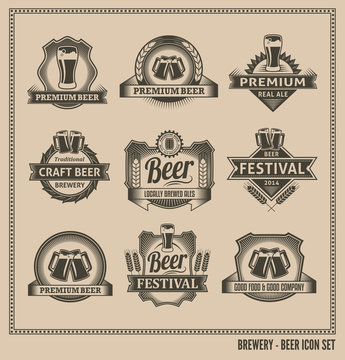 Retro Beer Labels and Icons - Vector Design Set