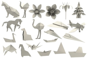realistic 3d render of origami toys
