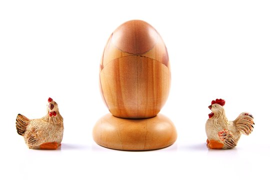 Easter, Easter egg made â€‹â€‹of marble and a ceramic chickens