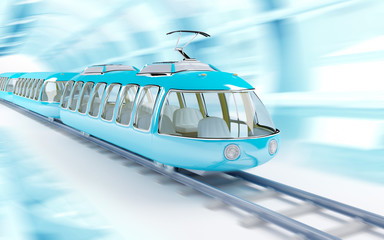 blue cartoon futuristic train