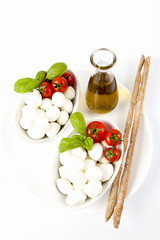 Antipasto tipicamente italiano di mozzarelle,pomodori e basilico