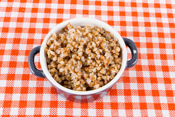 Hot buckwheat in bowl