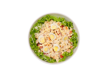 Fresh salad with chicken breast, cheese and eggs