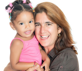 Portrait of a mother carrying her small multiracial daughter