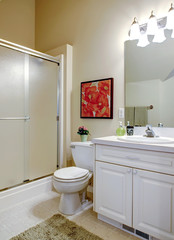 Cozy bathroom with white vanity