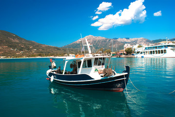 Traditional fishing boat on Lefkada  island  Greece