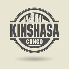 Stamp or label with text Kinshasa, Congo inside, vector