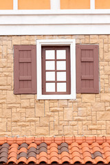 Modern wood windows in exterior decoration.