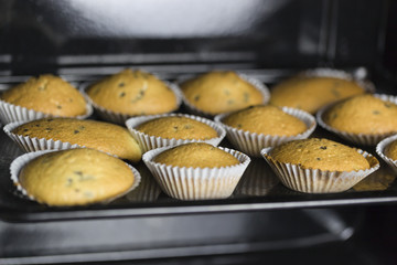 Fertige Muffins im Backofen gebacken