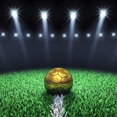Obraz premium Stadion piłkarski i złota piłka, stadion piłkarski