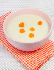 Milk creamy semolina.Baby food.