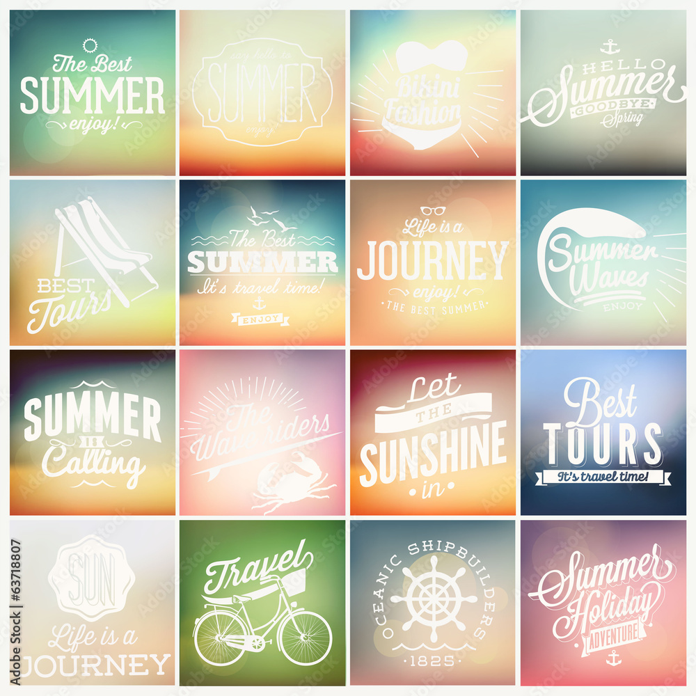 Wall mural 16 summer label on vintage background