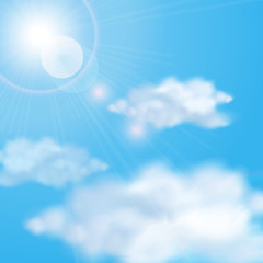 Naklejka na ściany i meble Shining sun in the cloudy blue sky