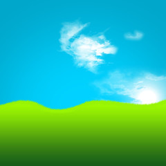 Obraz premium 2d artistic field of green grass and sky