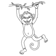 Illustration of a monkey hanging on a vine ,coloring book
